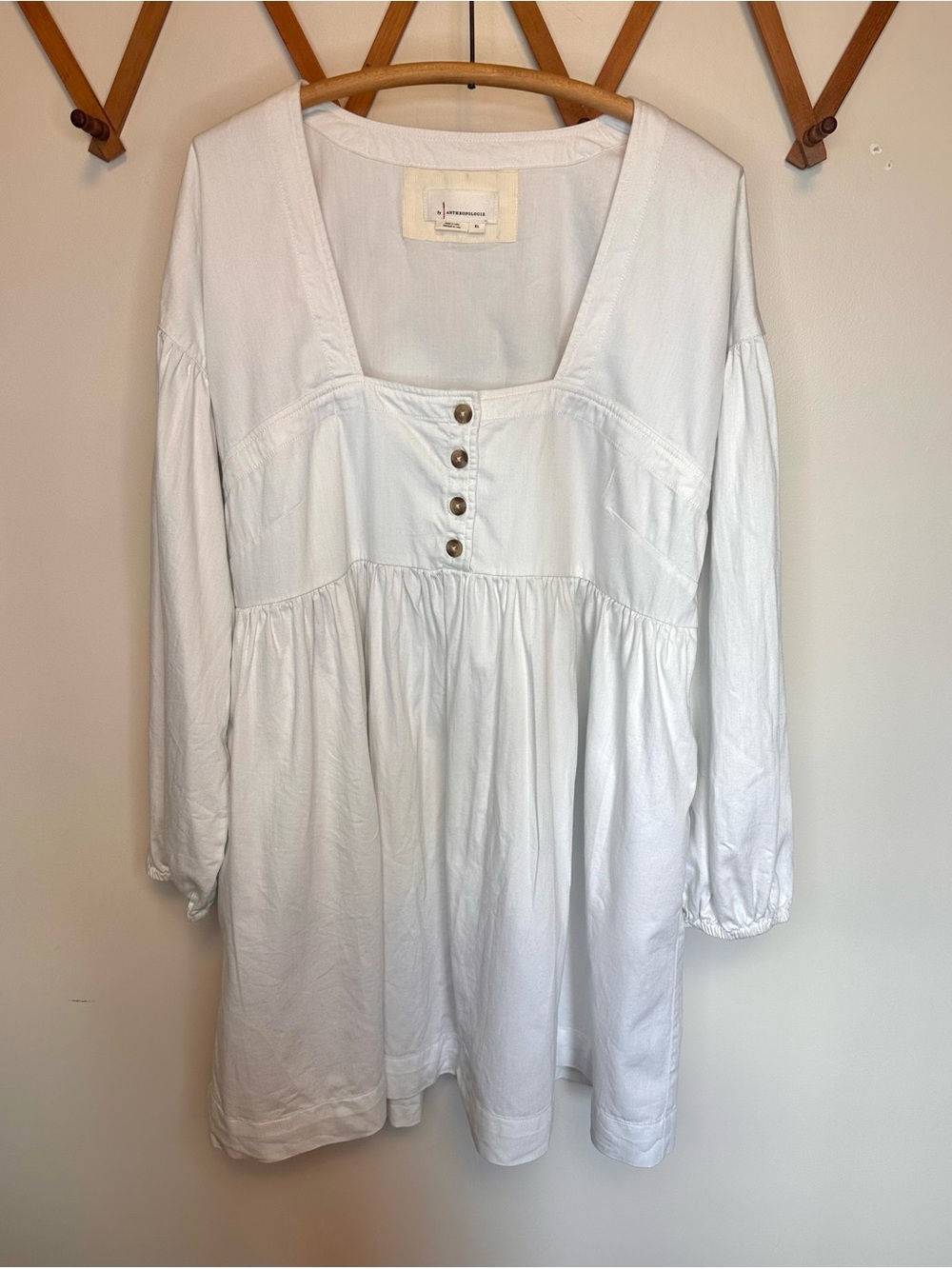 By Anthropologie White Denim Babydoll Mini Dress - Size XL